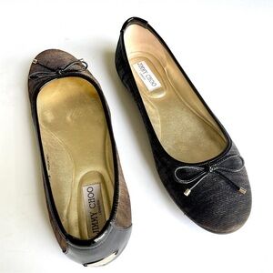 Jimmy Choo Black & Metallic Bronze Tiger Stripe Ballet Flats